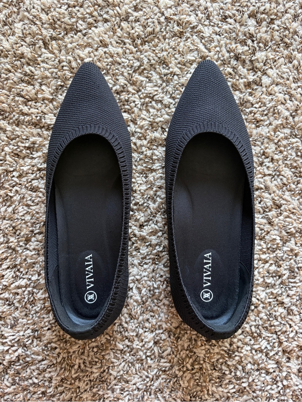 VIVAIA Black Knit Pointed Toe Ballet Flats